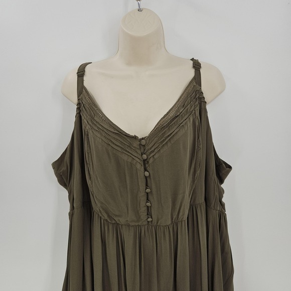 Torrid Dress Womens 4X Olive Green‎ Button Front Tiered A Line Boho Sleeveless - Picture 2 of 10